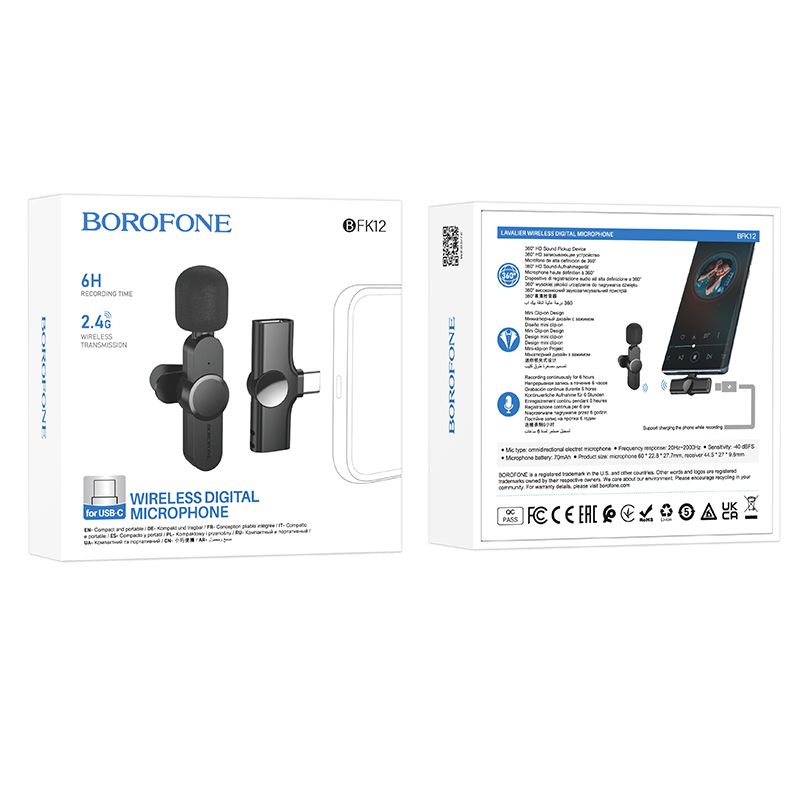 BOROFONE BFK12 Trophy lavalier wireless digital microphone Type-C - black