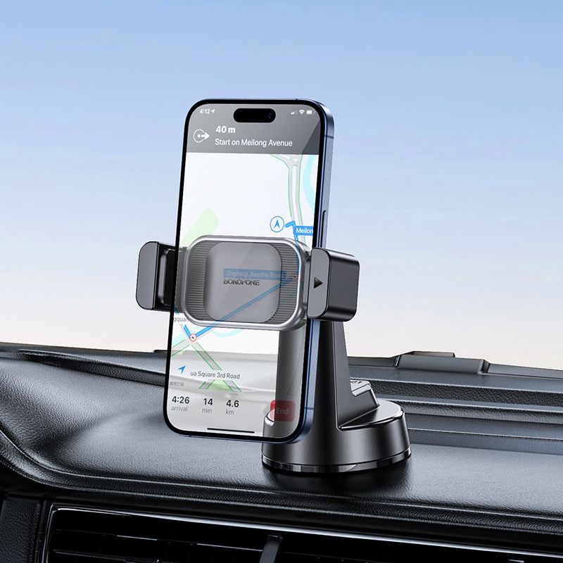 BOROFONE BH107 Ascend pull clip car holder(center console) - black metal gray