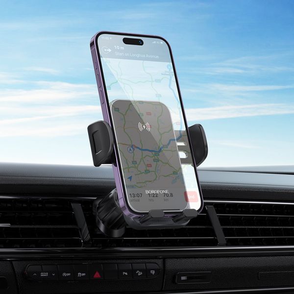 BOROFONE BH220 Leader automatic induction wireless fast charging car holder(air outlet) - black gray