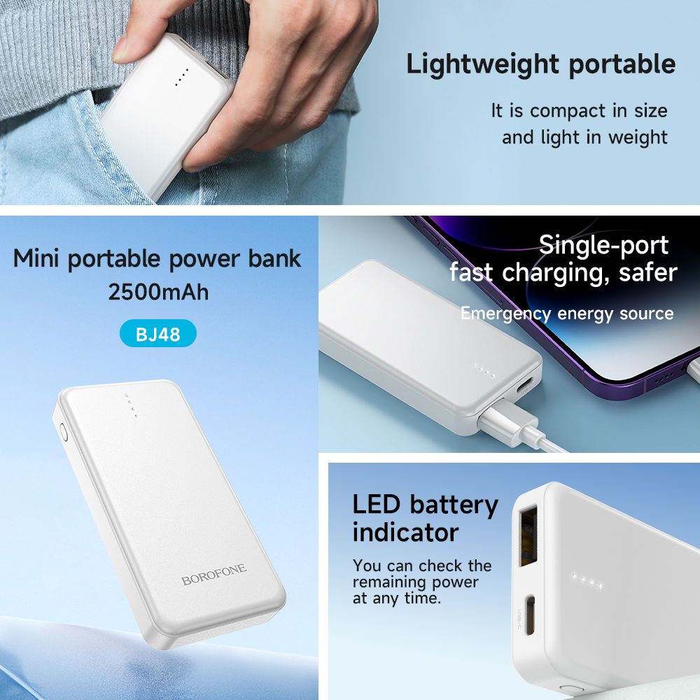 BOROFONE BJ48 mini portable power bank(2500mAh) - white