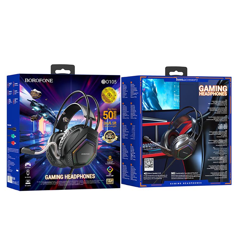 BOROFONE BO105 Thunder Gaming Headphones with Mic - Black