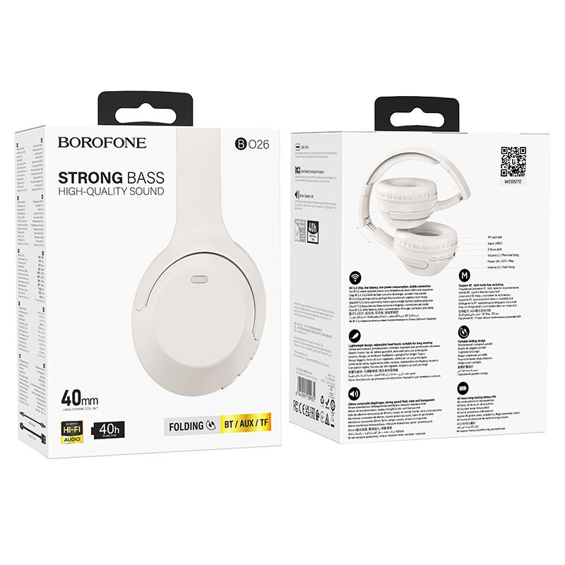 BOROFONE BO26 Delightful Wireless Headphones - Milky White