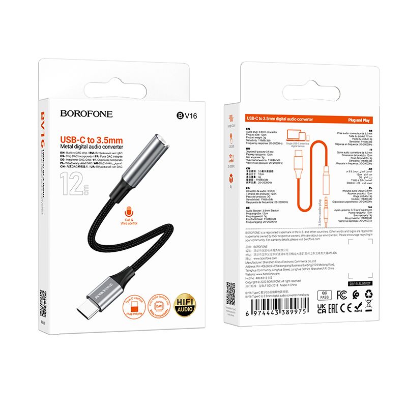 BOROFONE BV16 Type-C to 3.5mm digital audio converter - metal gray