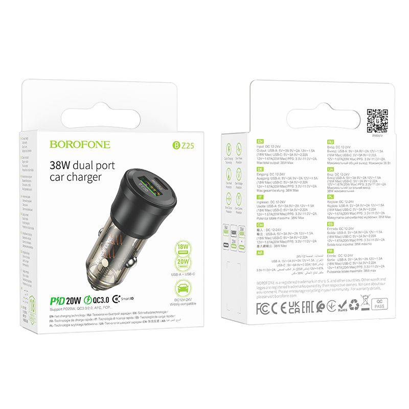 BOROFONE BZ25 Journey PD38W(1C1A) car charger - transparent black