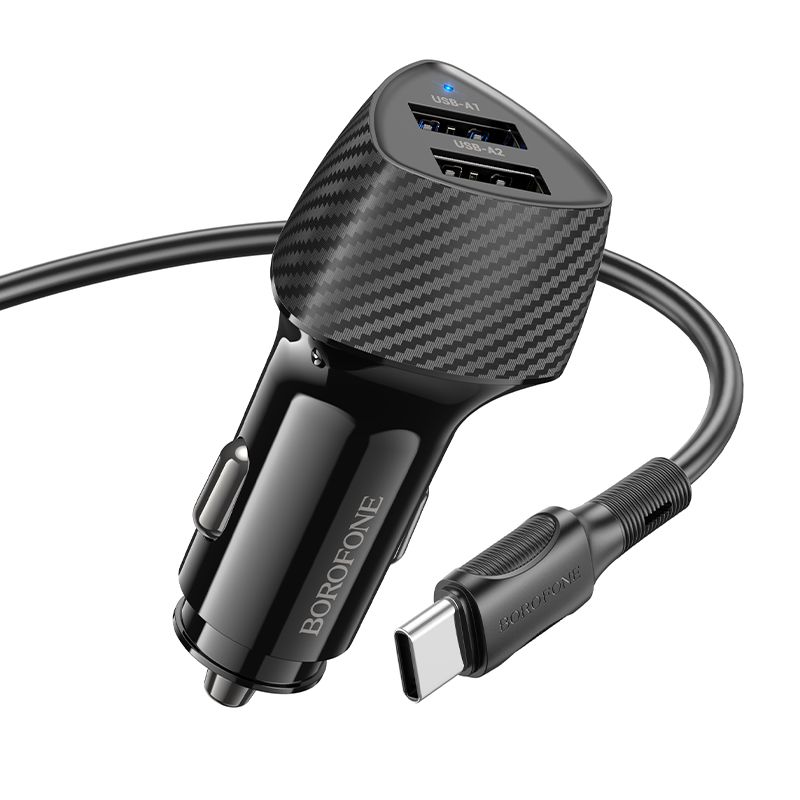 BOROFONE BZ31A Solid dual-port car charger set(Type-C) - black