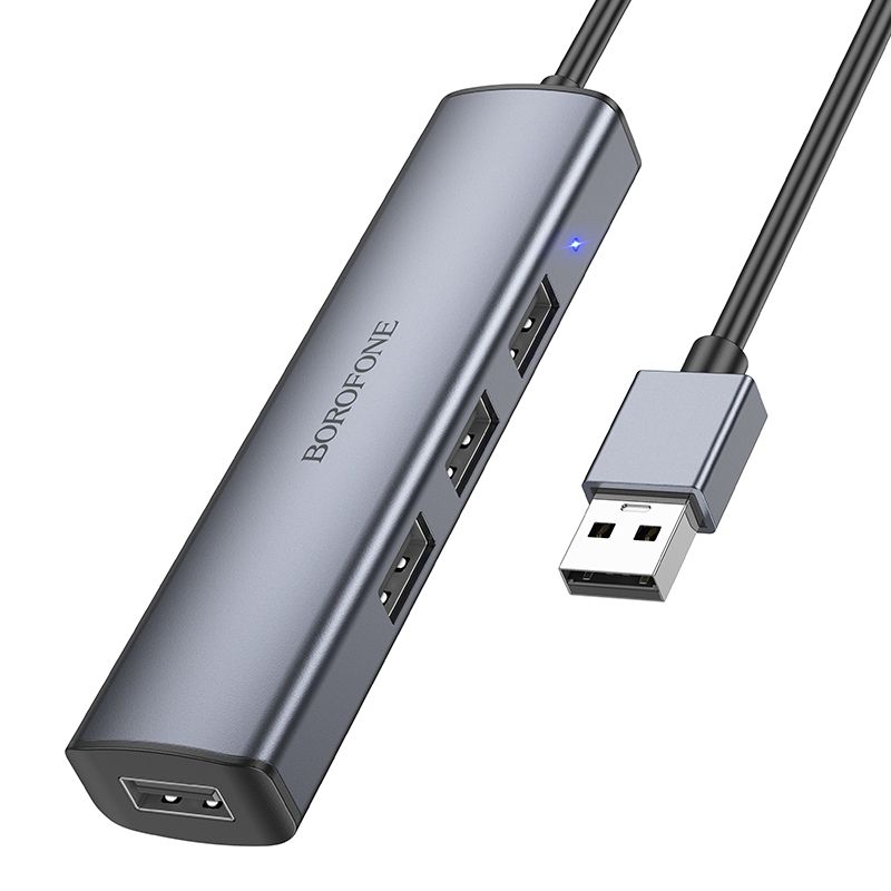 BOROFONE DH12 Smart 4-in-1 converter(USB to USB2.0*4)(L=1.2M) - metal gray