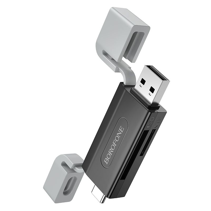 BOROFONE DH9 Wisdom 2-in-1 USB 2.0 card reader - black gray