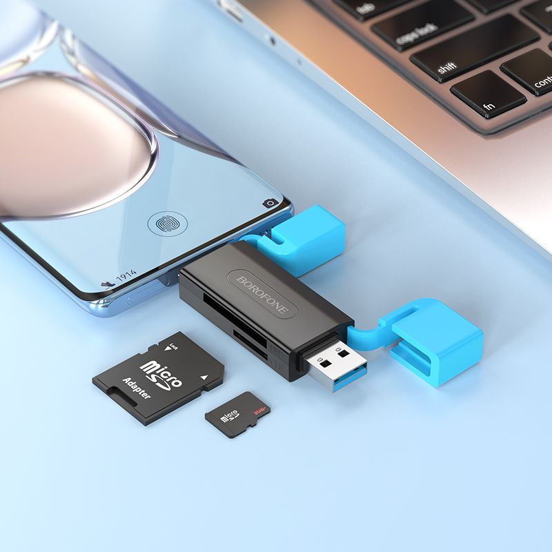 BOROFONE DH9 Wisdom 2-in-1 USB / Type-C 3.0 card reader - black blue