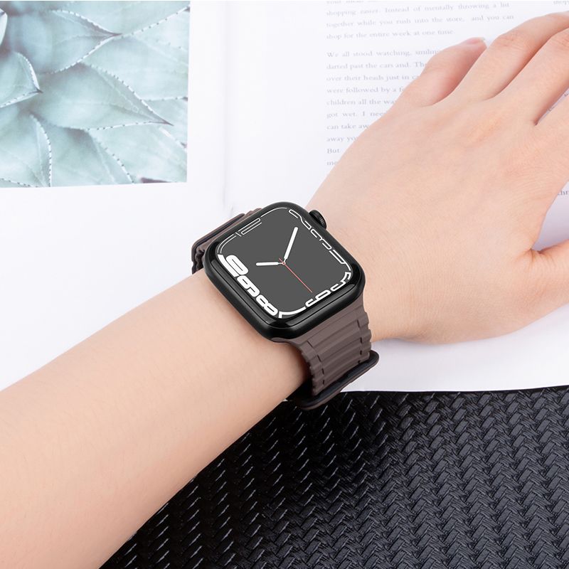 Apple Watch 44 / 45 / 46 / 49mm hoco. iWatch WA06 Flexible series military pattern magnetic silicone strap - coffee black