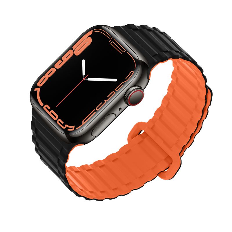 Apple Watch 44 / 45 / 46 / 49mm hoco. iWatch WA06 Flexible series military pattern magnetic silicone strap - black orange