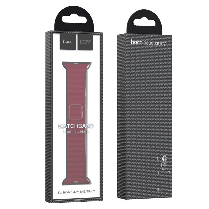 Apple Watch 38 / 40 / 41 / 42mm hoco. iWatch WA07 Flexible series magnetic silicone chain strap - gray red wine