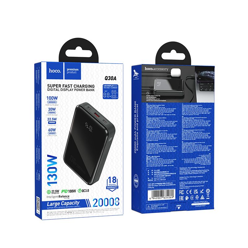 hoco. Q30A Fast charge 130W power bank 20000mAh - metal gray