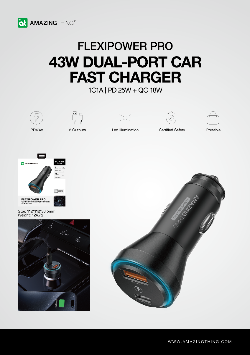 AMAZINGTHING FlexiPower Pro PD43W Car Charger - Black