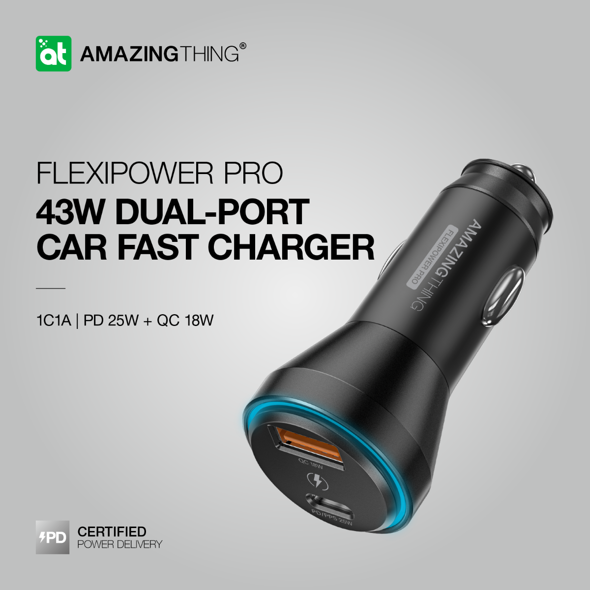 AMAZINGTHING FlexiPower Pro PD43W Car Charger - Black