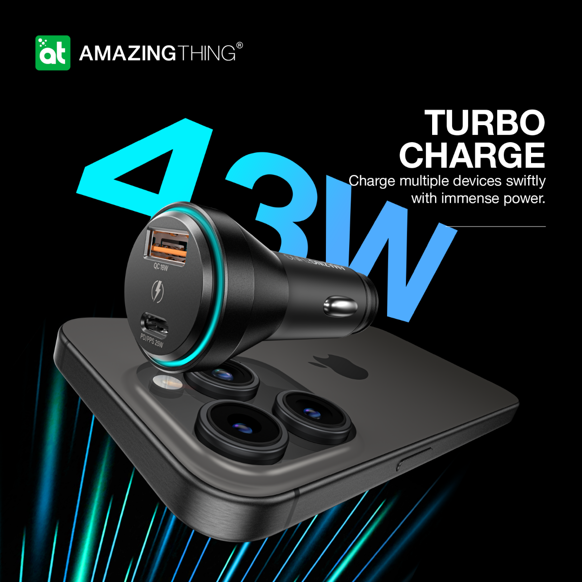 AMAZINGTHING FlexiPower Pro PD43W Car Charger - Black