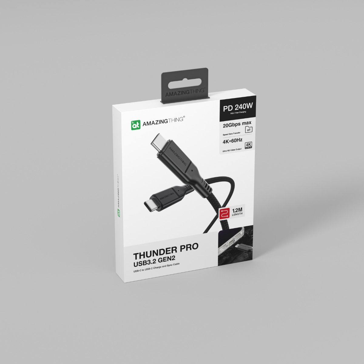 AMAZINGTHING 120cm Thunder Pro 240W C to C USB 3.2 Gen2 Cable - Black