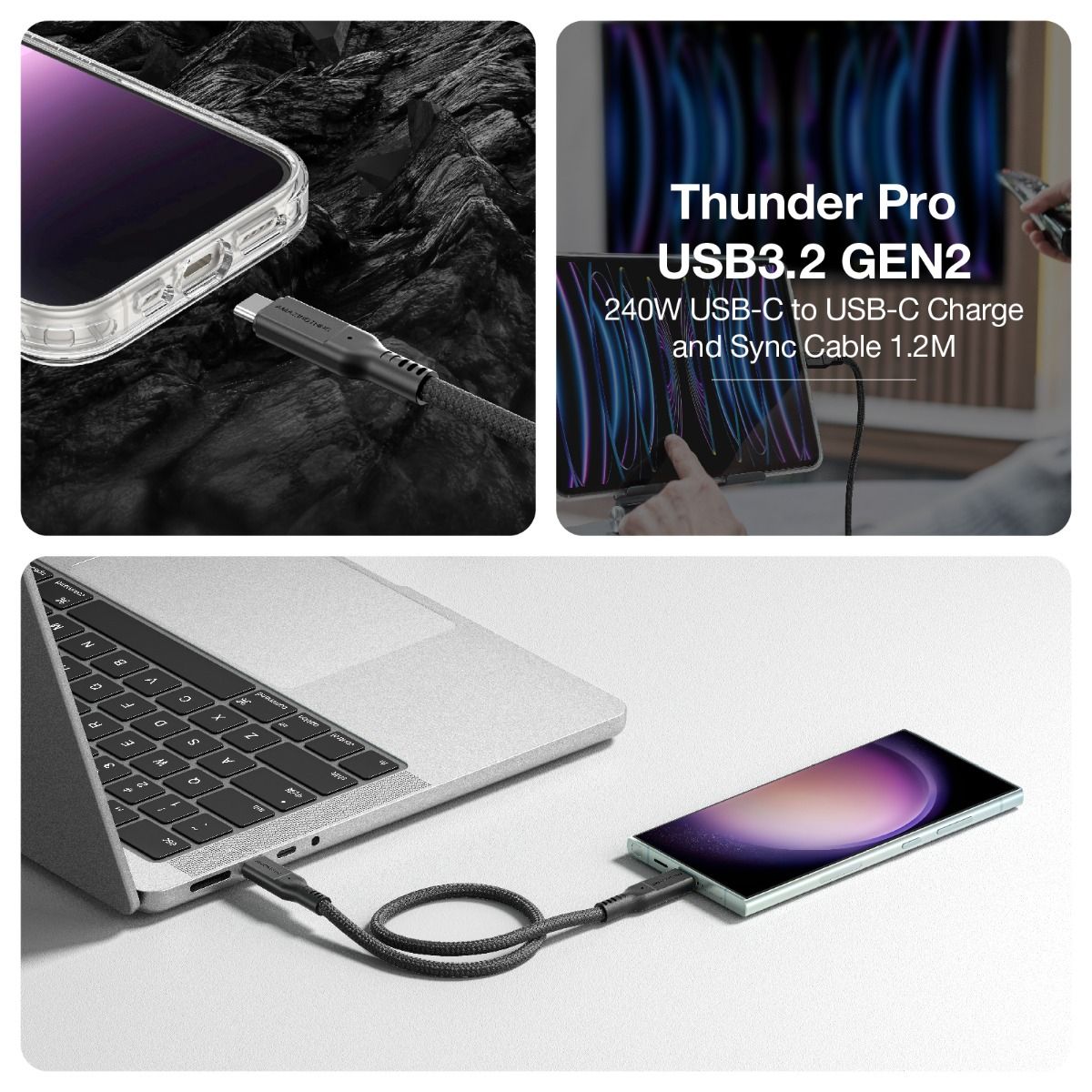 AMAZINGTHING 120cm Thunder Pro 240W C to C USB 3.2 Gen2 Cable - Black