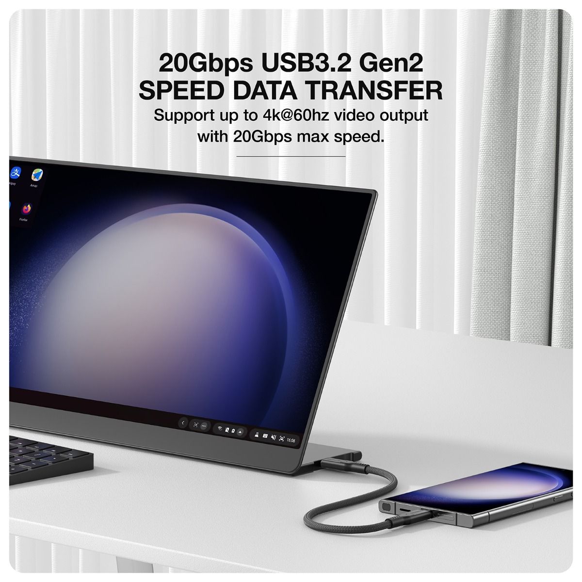 AMAZINGTHING 120cm Thunder Pro 240W C to C USB 3.2 Gen2 Cable - Black
