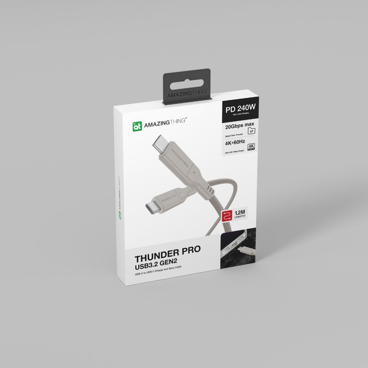AMAZINGTHING 120cm Thunder Pro 240W C to C USB 3.2 Gen2 Cable - Titan Gray