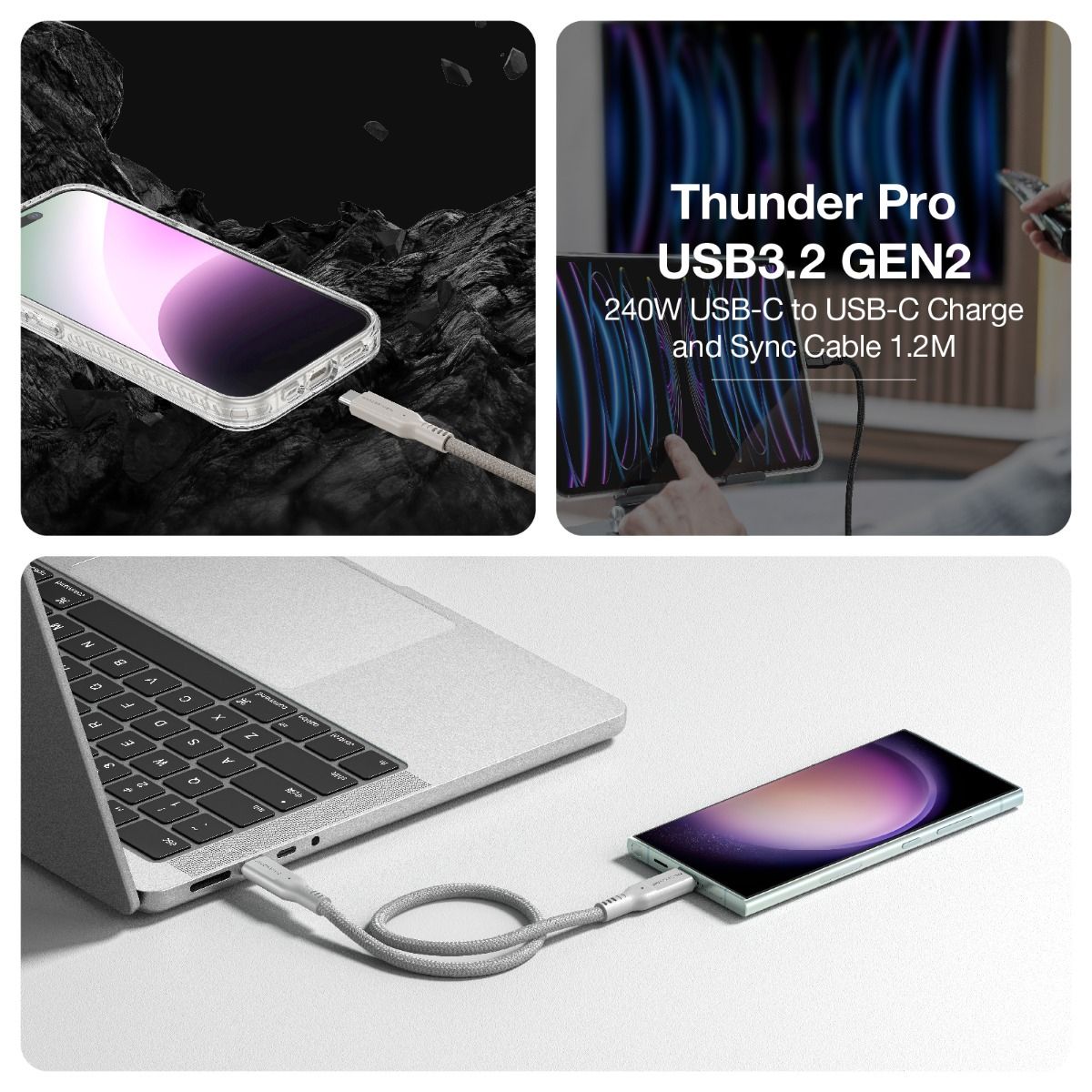 AMAZINGTHING 120cm Thunder Pro 240W C to C USB 3.2 Gen2 Cable - Titan Gray