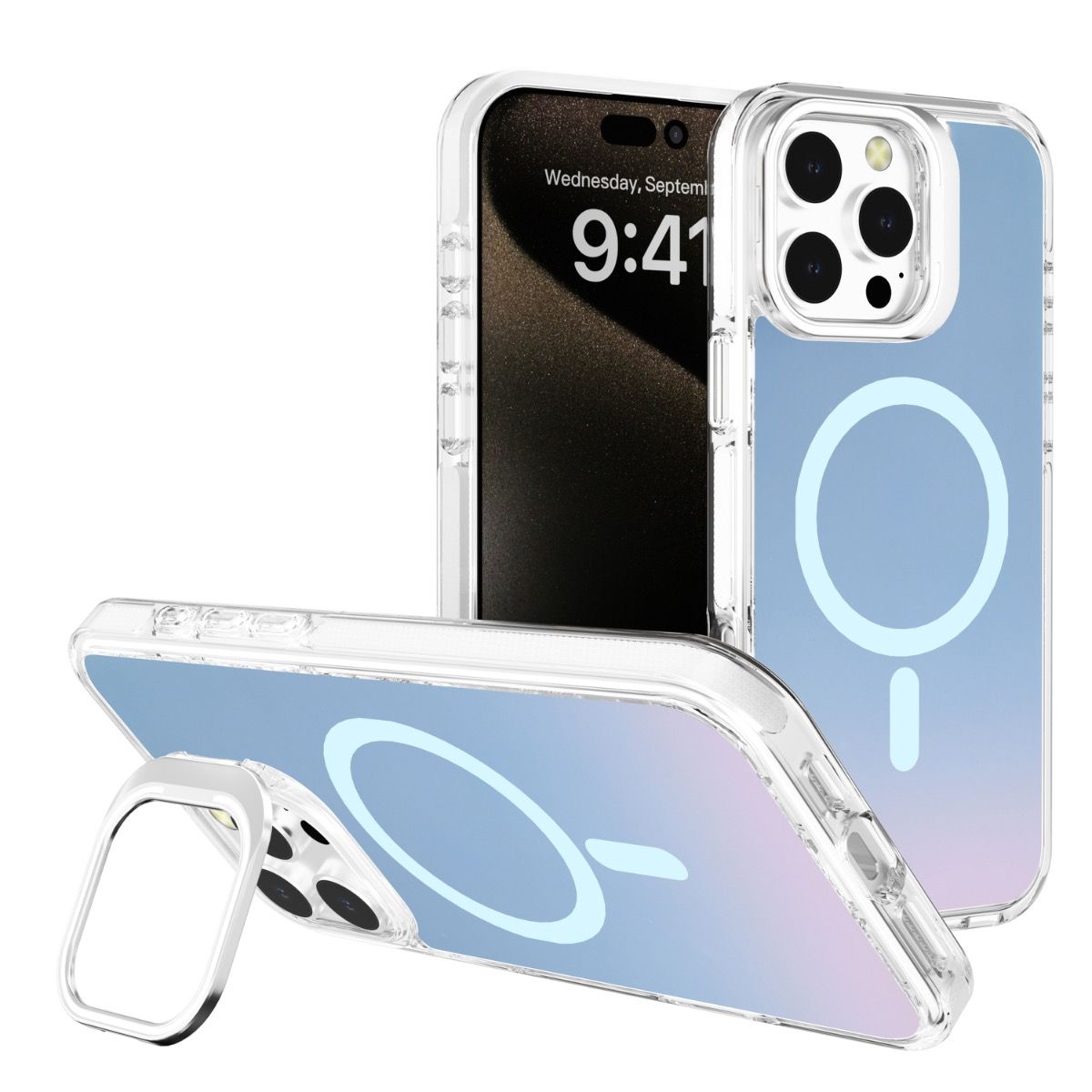 iPhone 16 BLACKTECH J2 Shock Absorbing Colorful With Camera Stand (MagSafe Compatible) - White