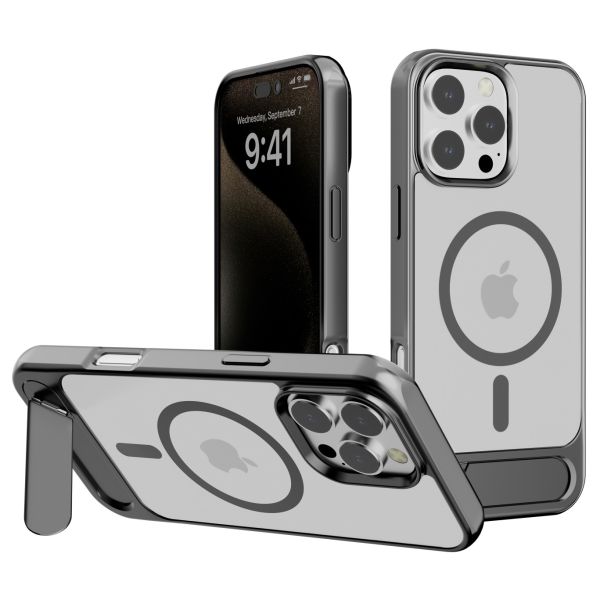 iPhone 16 Pro BLACKTECH X1 metallic with stand case (Magnetic Compatible) - Grey