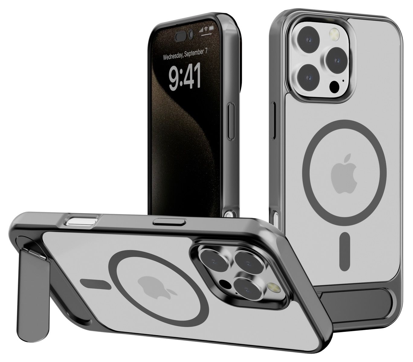 iPhone 16 BLACKTECH X1 metallic with stand case (MagSafe Compatible) - Grey