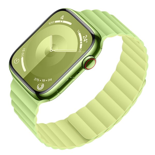 hoco. iWatch WA29 Flexible series buckle-free magnetic silicone strap 42/44/45/49mm - pine flower green with grass green