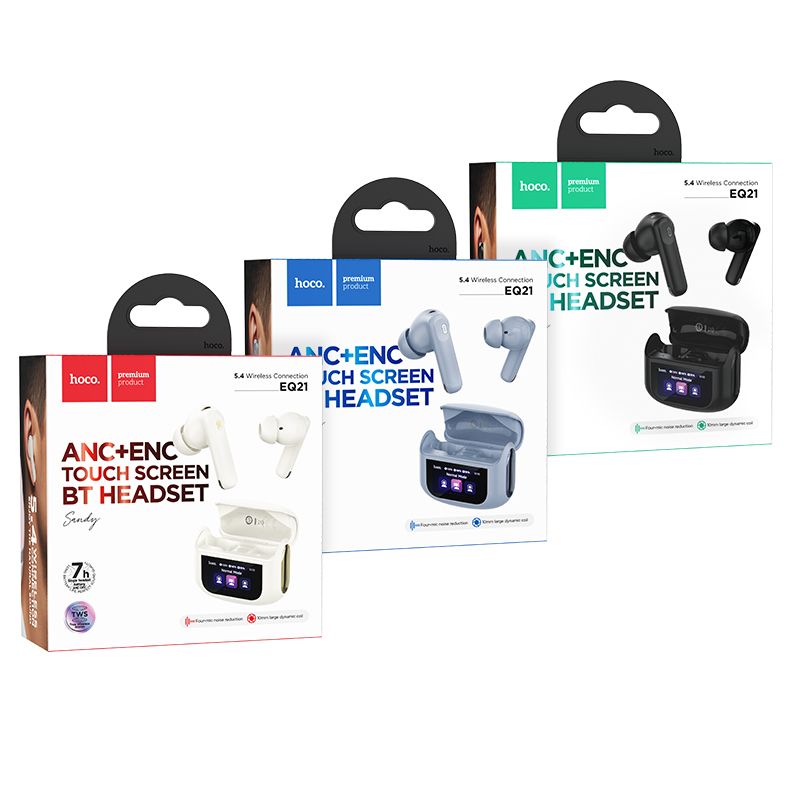 hoco. EQ21 Sandy true wireless ANC Active Noise Cancellation ENC touch screen BT headset - midnight black