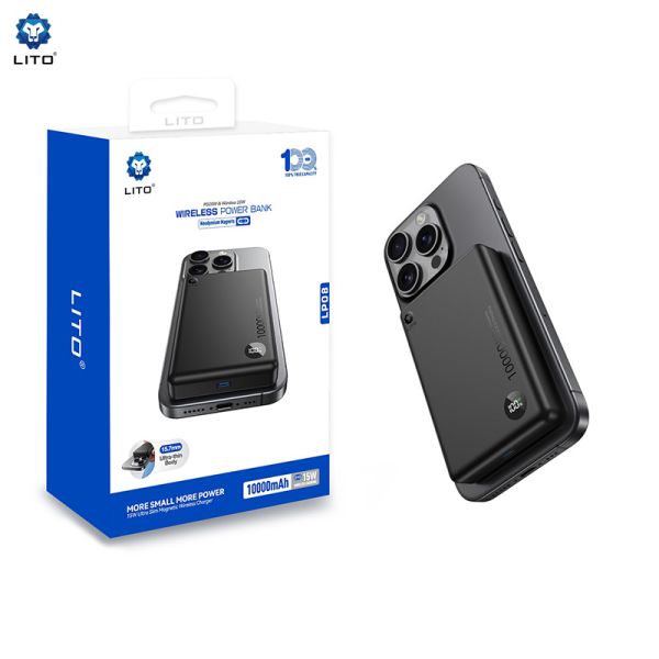LITO LP08 10000mAh 15W Ultra Thin 5in1 Mag Power Bank (MagSafe Compatible) - Black