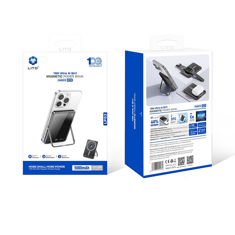 LITO LP03 5000mAh Qi2 15W Ultra AI 5in1 Mag (MagSafe Compatible) - Black