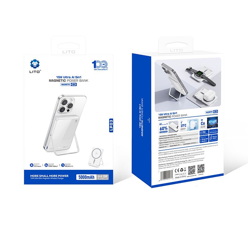 LITO LP03 5000mAh Qi2 15W Ultra AI 5in1 Mag (MagSafe Compatible) - White