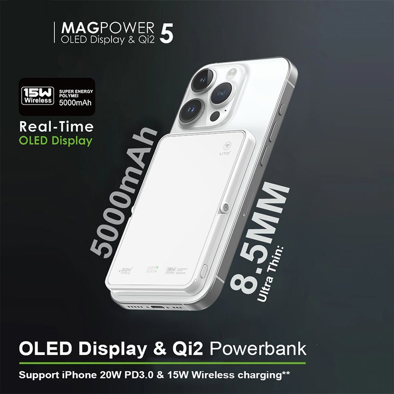 LITO LP03 5000mAh Qi2 15W Ultra AI 5in1 Mag (MagSafe Compatible) - White