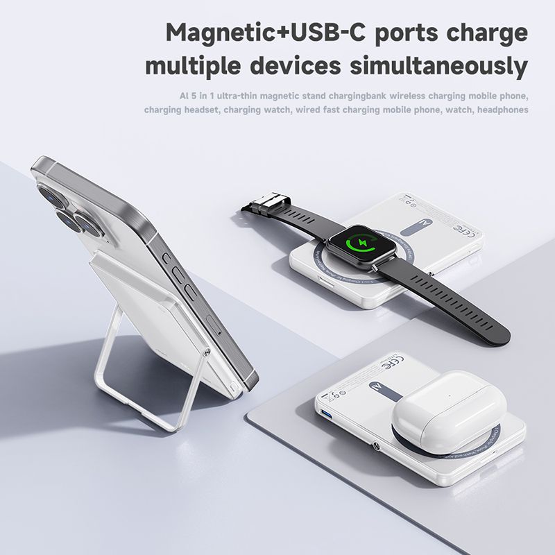 LITO LP03 5000mAh Qi2 15W Ultra AI 5in1 Mag (MagSafe Compatible) - White