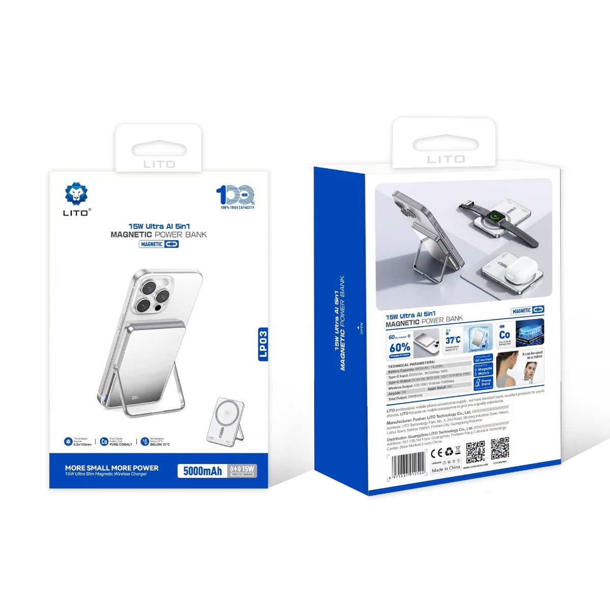 LITO LP03 5000mAh Qi2 15W Ultra AI 5in1 Mag (MagSafe Compatible) - Mirror Silver