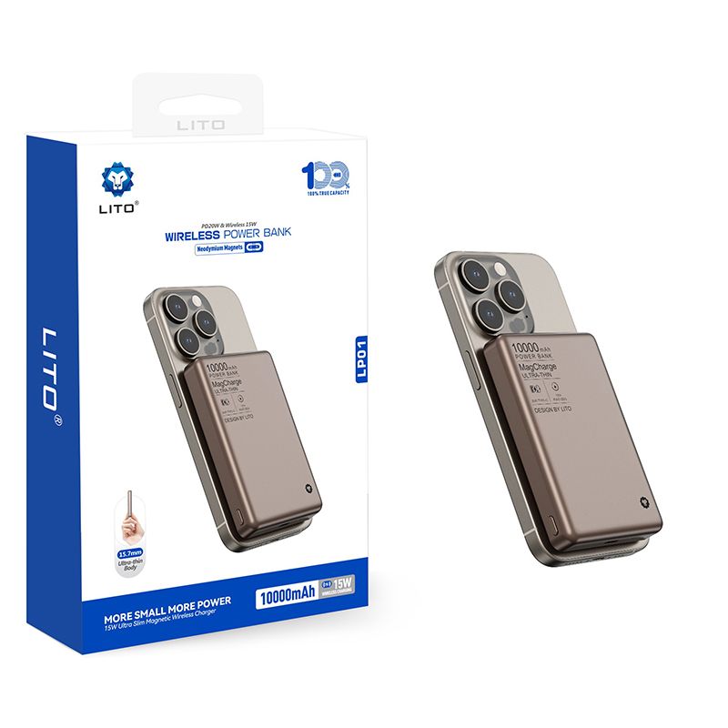 LITO LP01 10000mAh Ultra Thin Aluminum alloy material Mag Power Bank (MagSafe Compatible) - Bronze