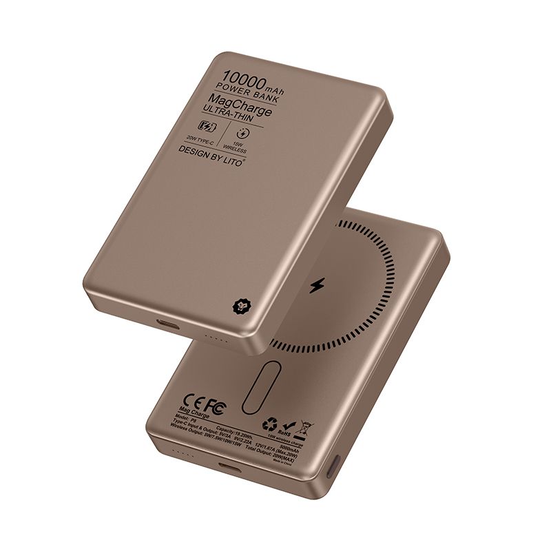 LITO LP01 10000mAh Ultra Thin Aluminum alloy material Mag Power Bank (MagSafe Compatible) - Bronze