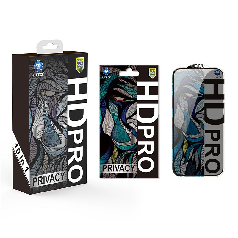 iPhone 13 / 13 Pro / 14 / 16e LITO LT - D15 HD PRO Privacy Full Glass Full Glue-ESD Glue - Black