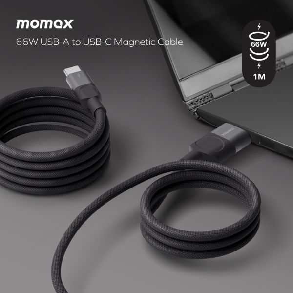 Momax Mag.Link Magnetic USB-A to USB-C cable 66w - Black
