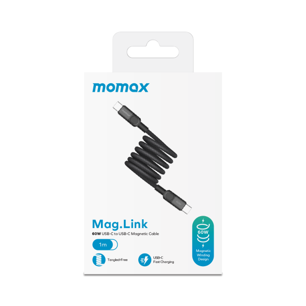 Momax Mag.Link Magnetic USB-C to USB-C cable 60w 1M - Black