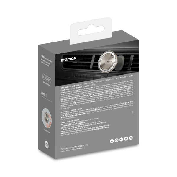 Momax 1-move Relaxaire Mag car mount with Air Freshener (MagSafe Compatible) - Titanium