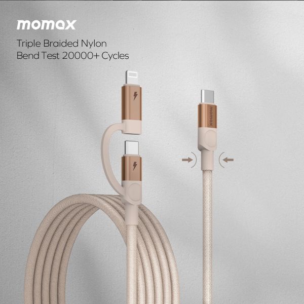 Momax Mag.Link Duo Magnetic USB-C to USB-C & Lightning Cable 60W - 1m-gold