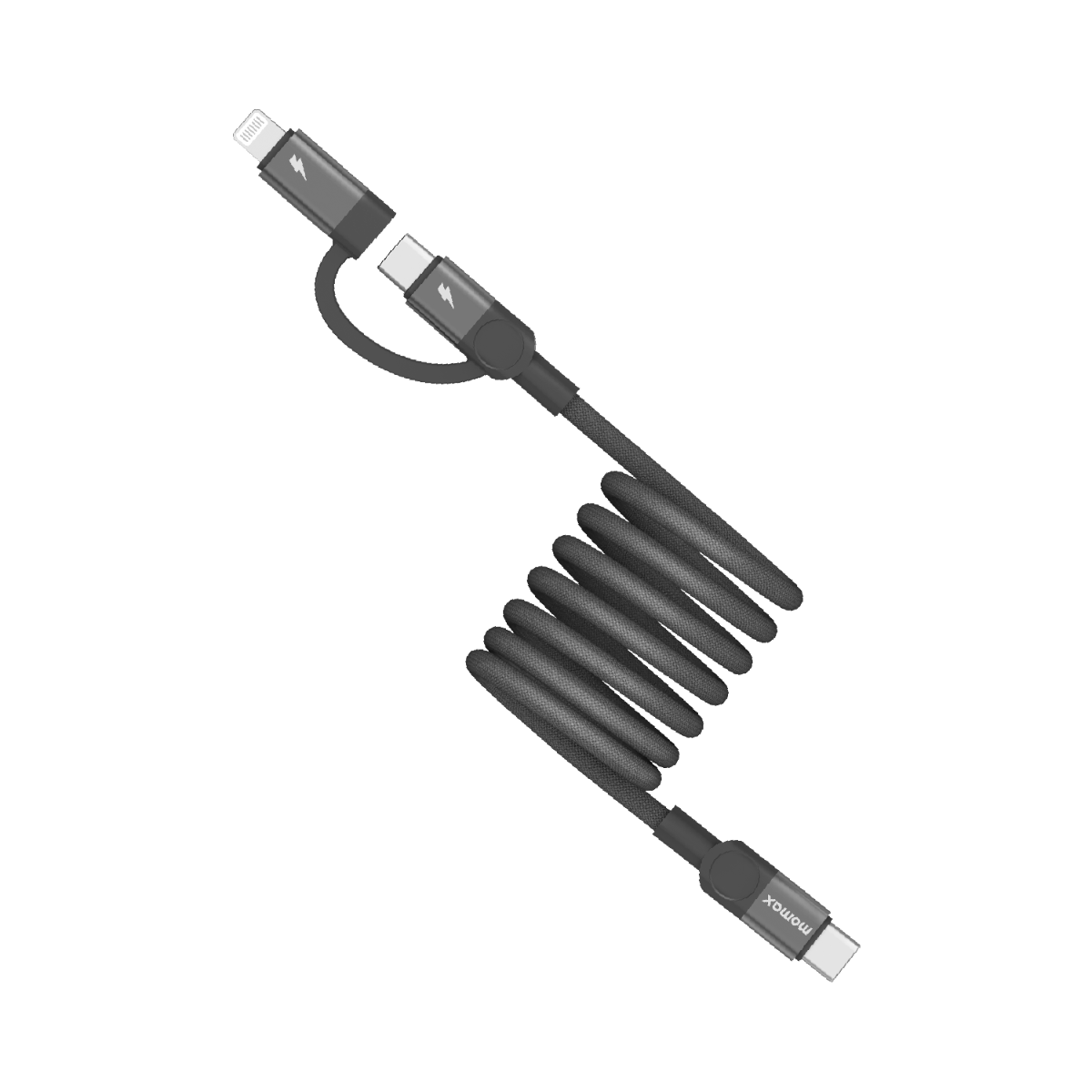 Momax Mag.Link Duo Magnetic USB-C to USB-C & Lightning Cable 60W - 1m-black