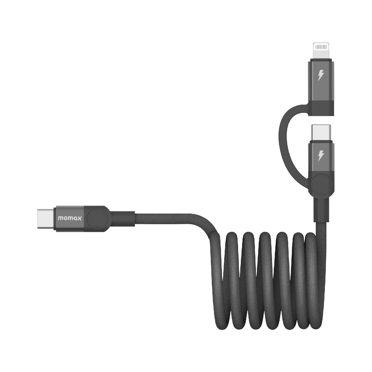 Momax Mag.Link Duo Magnetic USB-C to USB-C & Lightning Cable 60W - 1m-black