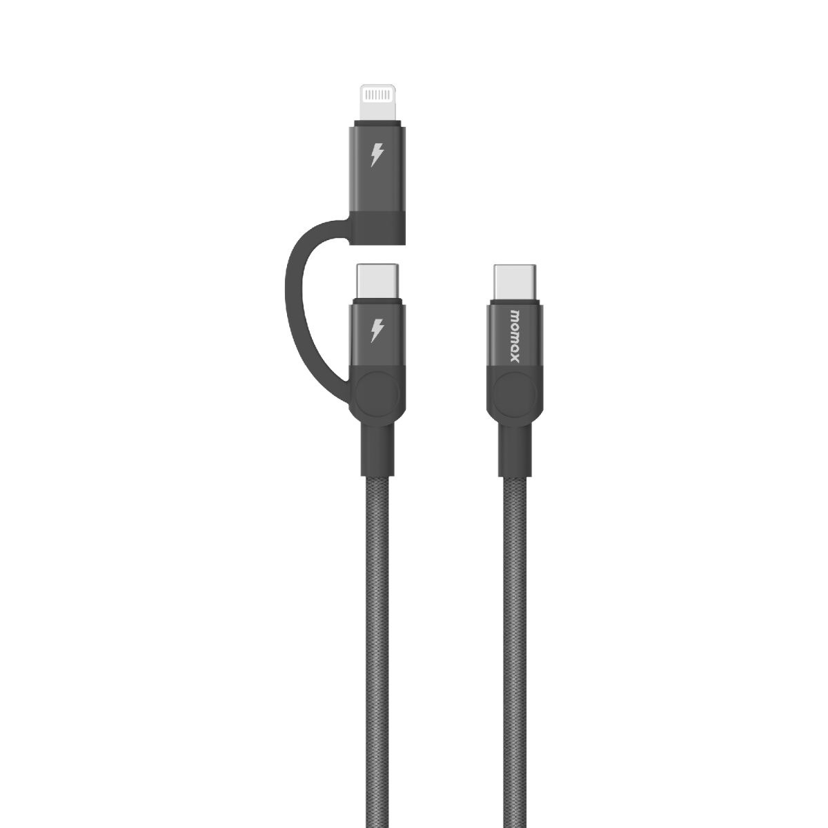 Momax Mag.Link Duo Magnetic USB-C to USB-C & Lightning Cable 60W - 1m-black