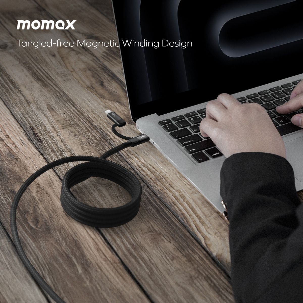 Momax Mag.Link Duo Magnetic USB-C to USB-C & Lightning Cable 60W - 1m-black