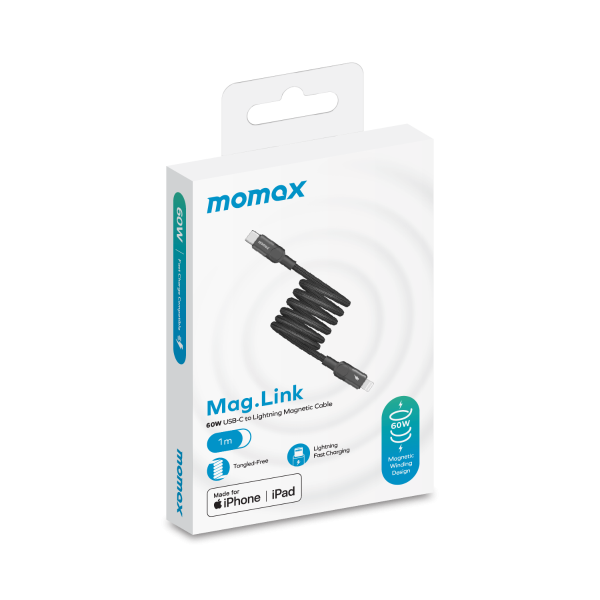 Momax Mag.Link Magnetic USB-C to Lightning Cable 60W Up to 1m - black