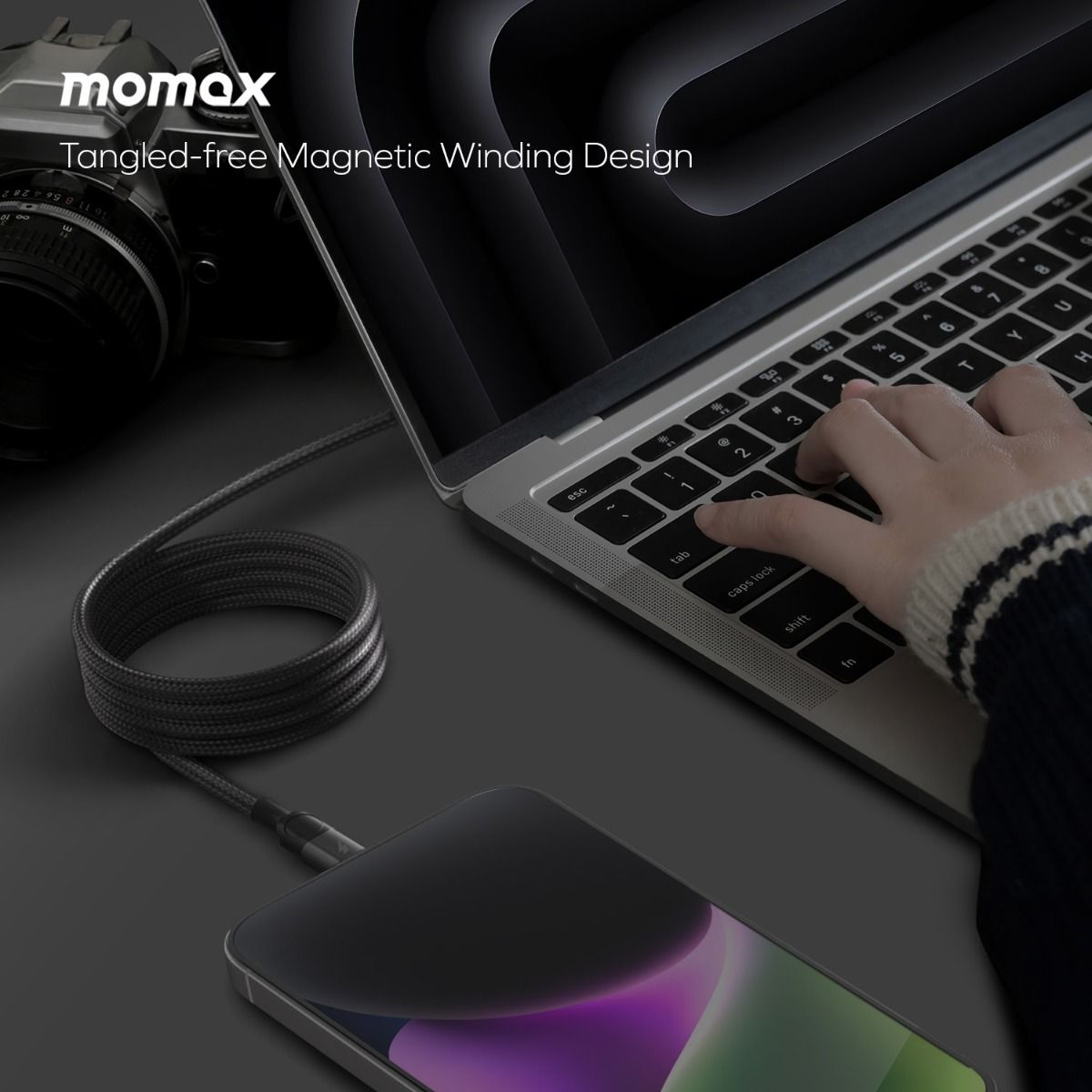 Momax Mag.Link Magnetic USB-C to Lightning Cable 60W Up to 1m - black