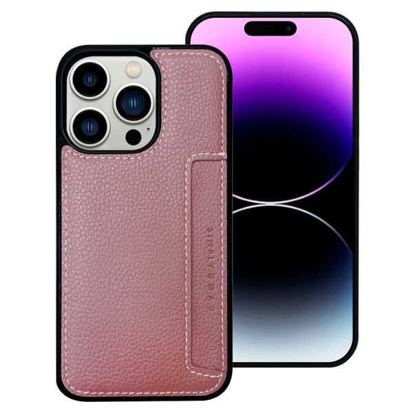 iPhone 16 Pro Max Simply Roar Stitch Leather Card Pocket - Pink