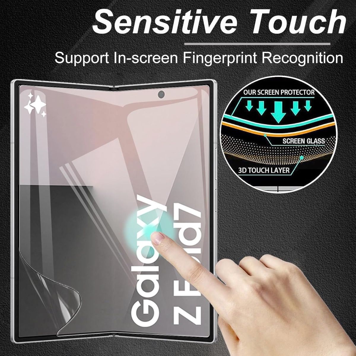 Samsung Galaxy Z Fold 5 BLACKTECH 3Pcs Full Set Unbreakable Self Repairing Screen Protector- Clear